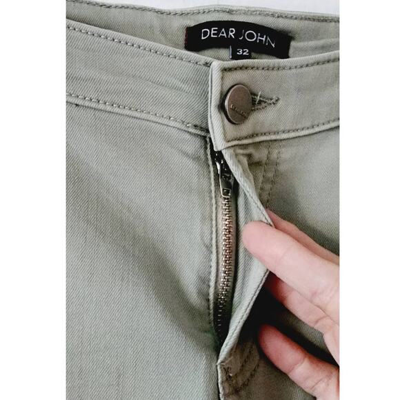 Dear John Joyrich Comfort Skinny Raw Cutout Hem Jeans Cactus Green Size 32 - Picture 6 of 12